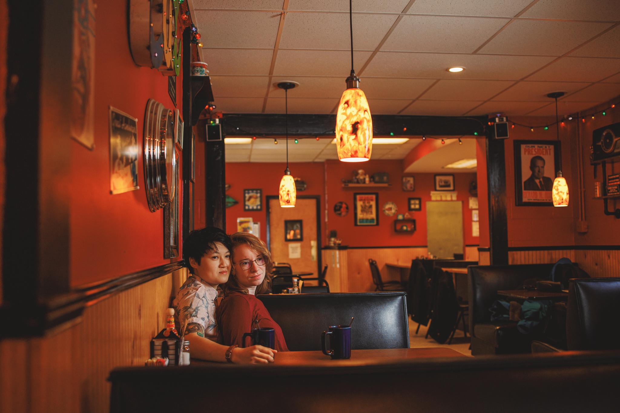 South Portland Maine Engagement Session at Q Street Diner | Miranda & Mary
