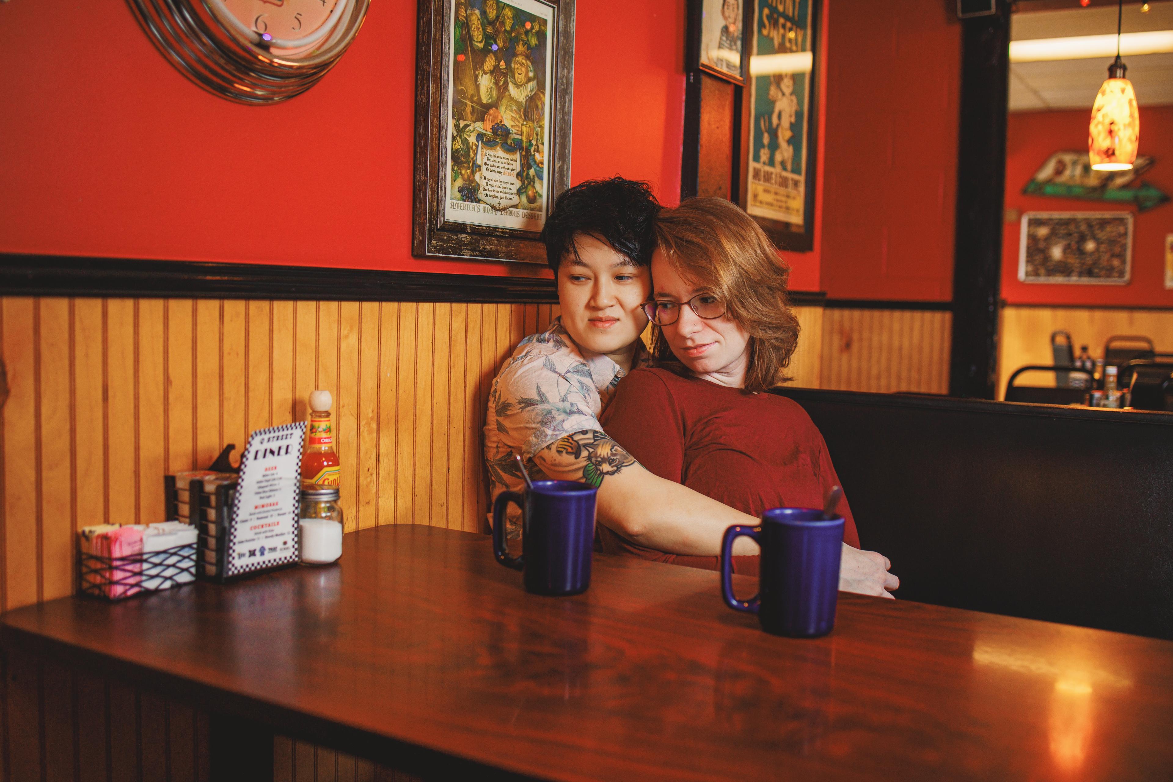 South Portland Maine Engagement Session at Q Street Diner | Miranda & Mary