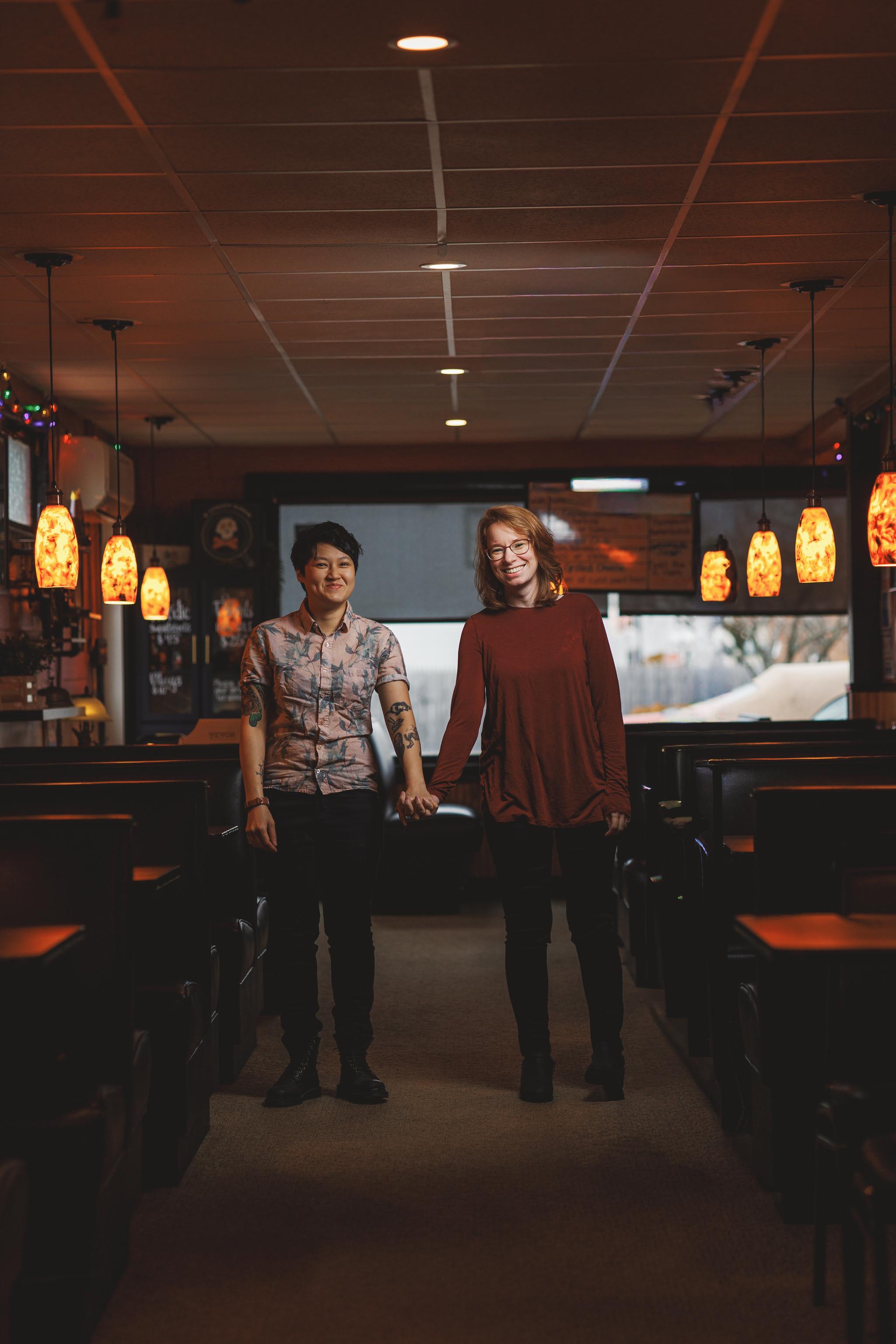 South Portland Maine Engagement Session at Q Street Diner | Miranda & Mary